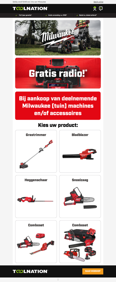 📻 Gratis Milwaukee radio bij tuinmachines!