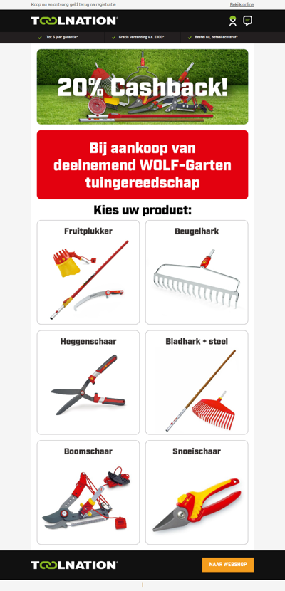 💸 20% cashback op WOLF-Garten tuingereedschap!
