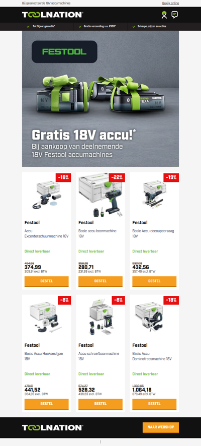 🔋 Nieuw van Festool: gratis 18V accu!