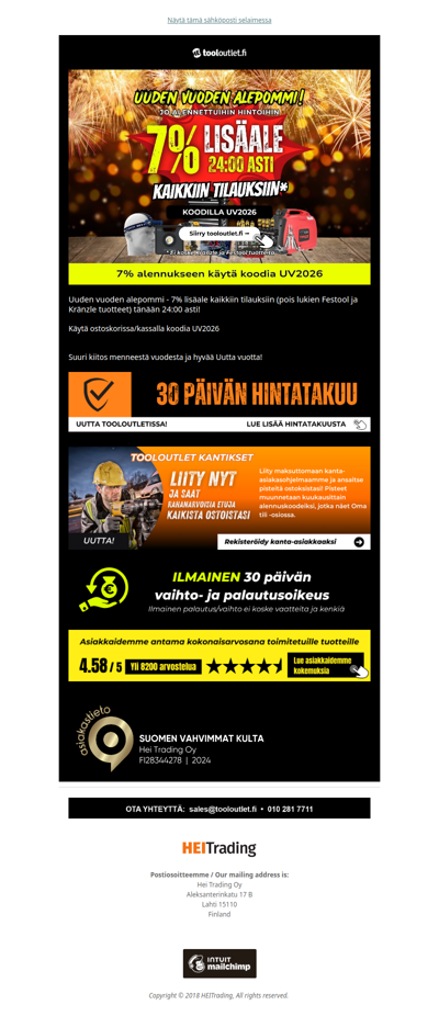 Uuden vuoden ale - 7% kaikkiin tilauksiin* tänään 24:00 asti! 💥