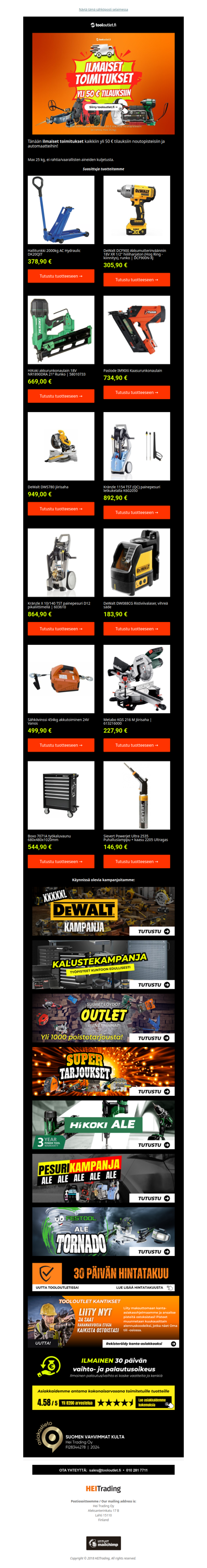 Tänään työkalut ilmaisella toimituksella! 🌞