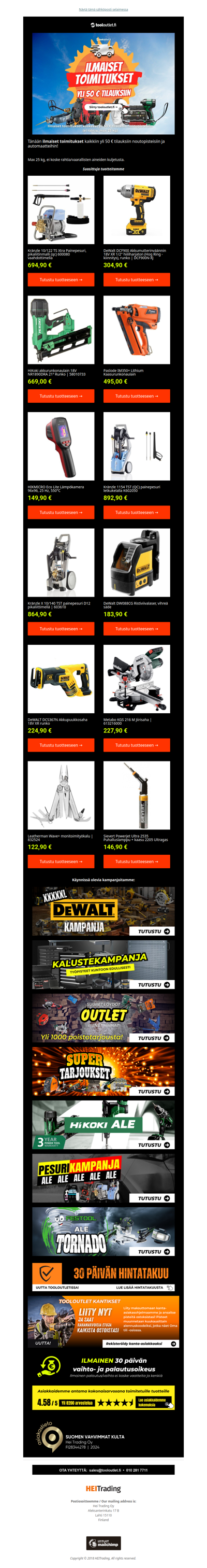 Tänään työkalut ilmaisella toimituksella! 🌞