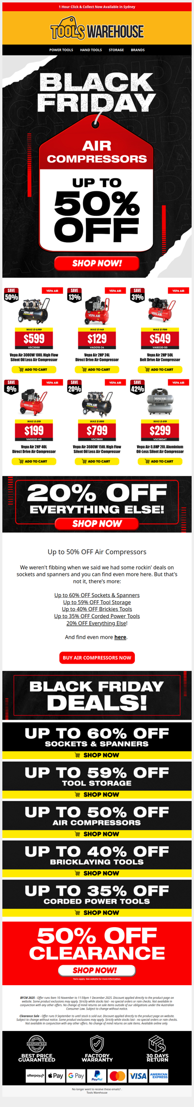 👍 Up to 50% OFF Air Compressors? 🥳 Yep! And Up To 60% OFF Heaps More + 20% OFF Everything Else!