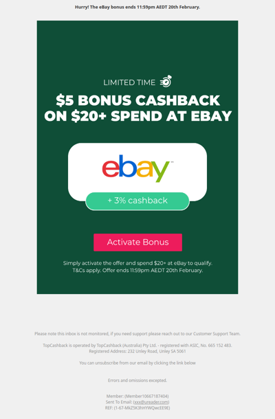 $5 bonus on $20+ spend at eBay 🥳