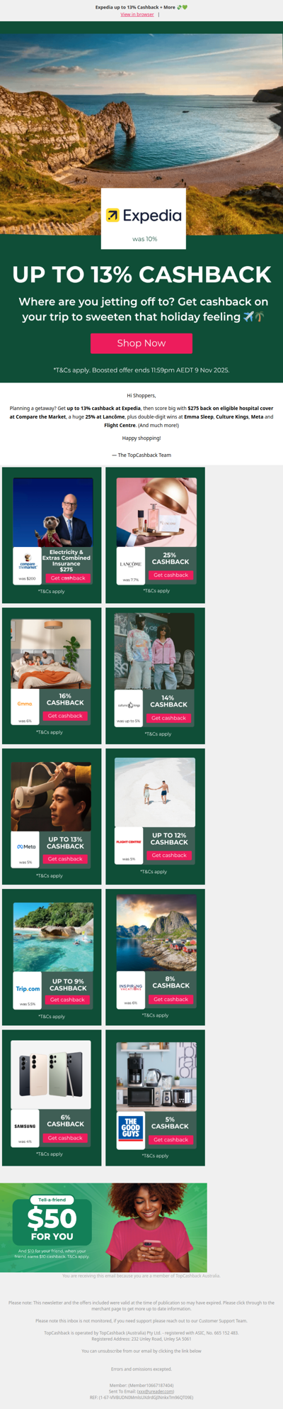 Expedia up to 13% Cashback + $50 Referral Bonus 💸💚