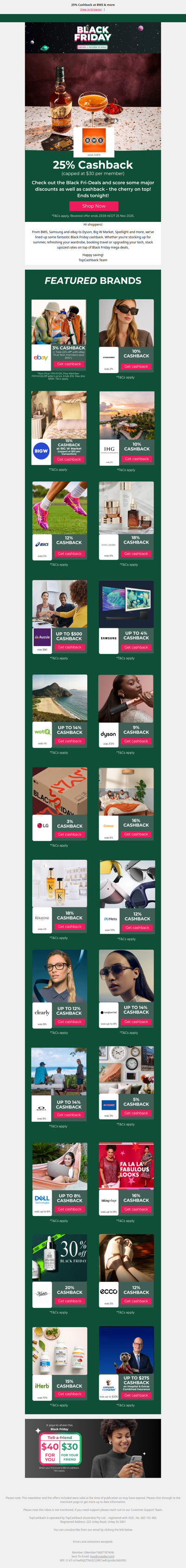 25% Cashback at BWS & More Black Friday Offers 💸💚