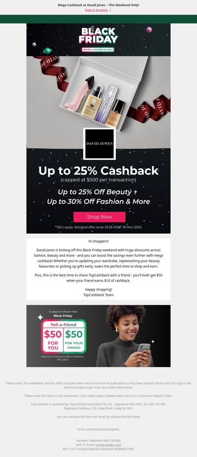 Up to 25% Cashback at David Jones 🖤💸