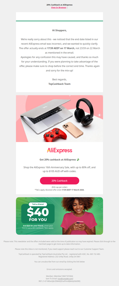Apologies – AliExpress offer end date correction