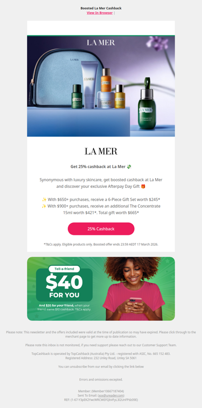 25% Cashback at La Mer 👀