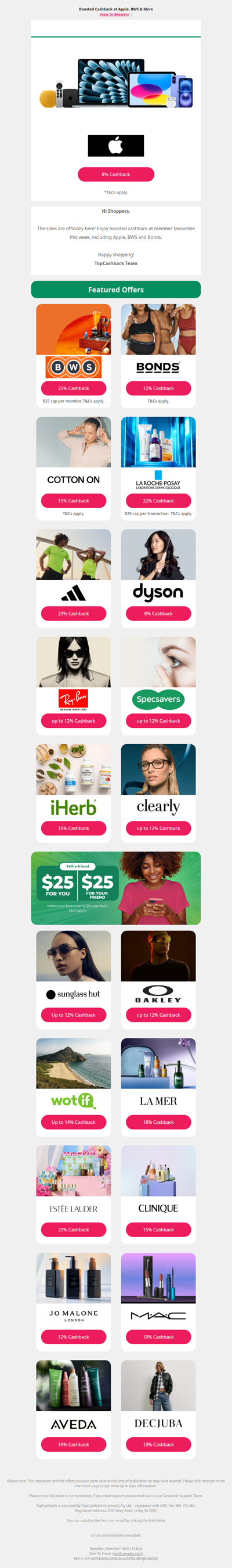 Boosted Cashback at Apple, BWS & More