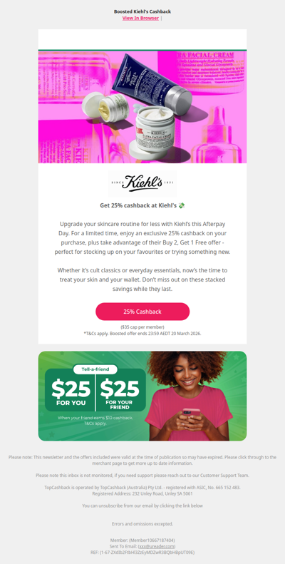 25% Cashback at Kiehl's ✨