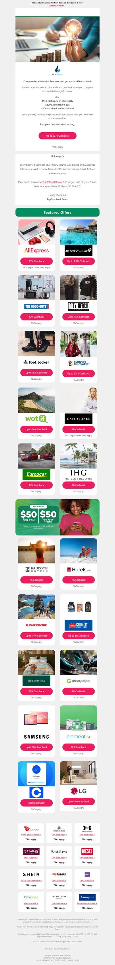 $50 Referral Bonus + Cashback Deals