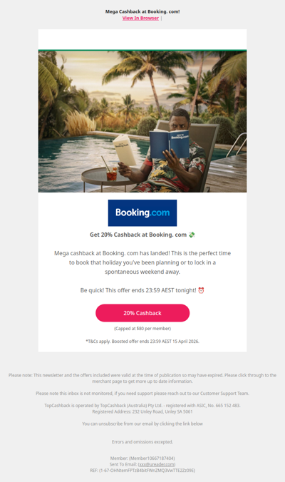 20% Cashback at Booking.com