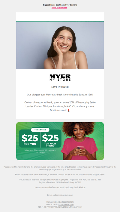 Biggest Myer Cashback is Coming!