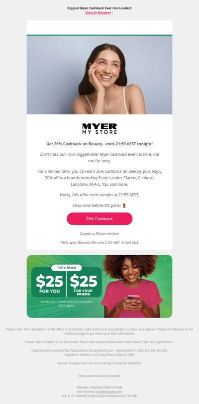 Our Biggest Myer Cashback EVER Has Landed!
