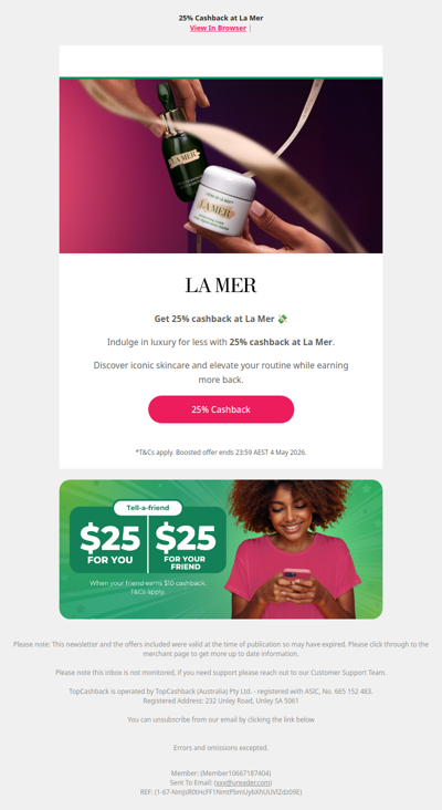25% Cashback at La Mer