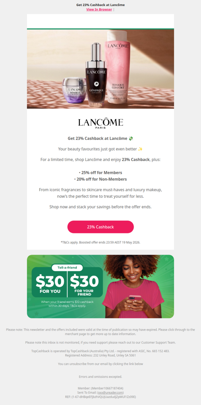 23% Cashback at Lancôme