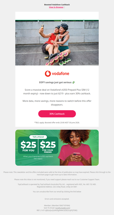 Vodafone $350 SIM down to $219