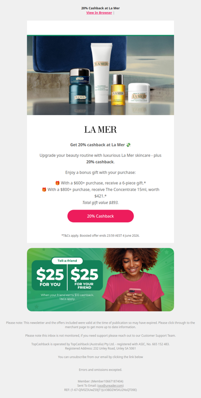 20% Cashback at La Mer