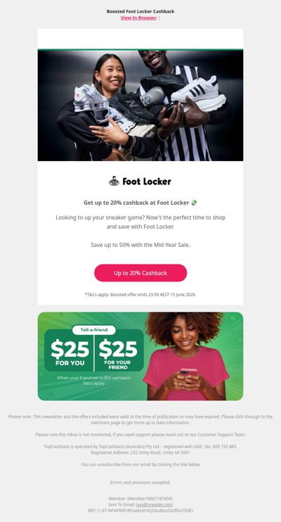 Up to 20% Cashback at Foot Locker