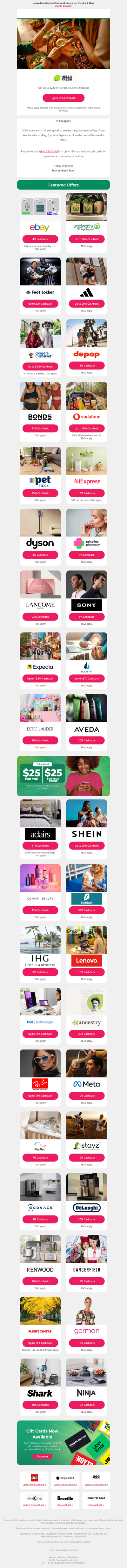 Up to 20% Cashback at Woolies & More...