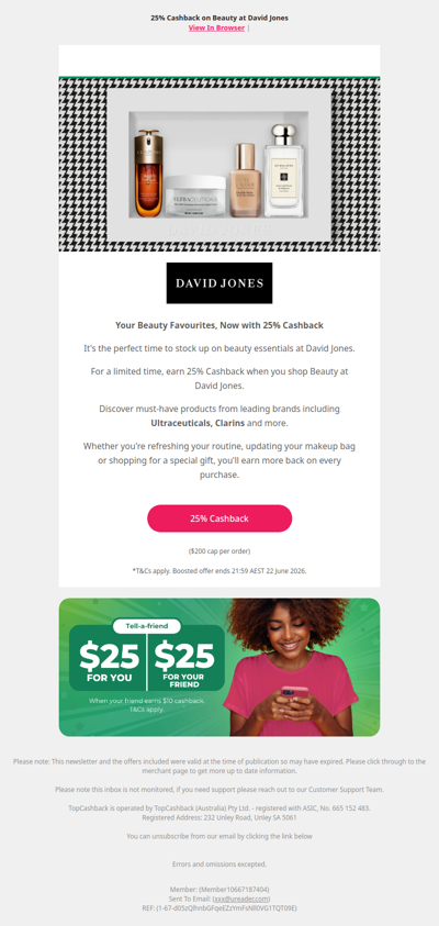25% Cashback on Beauty at David Jones