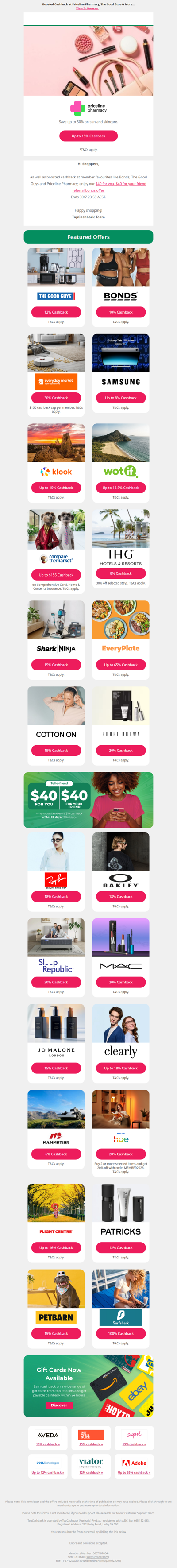 Cashback at Priceline, The Good Guys, Bonds & More...