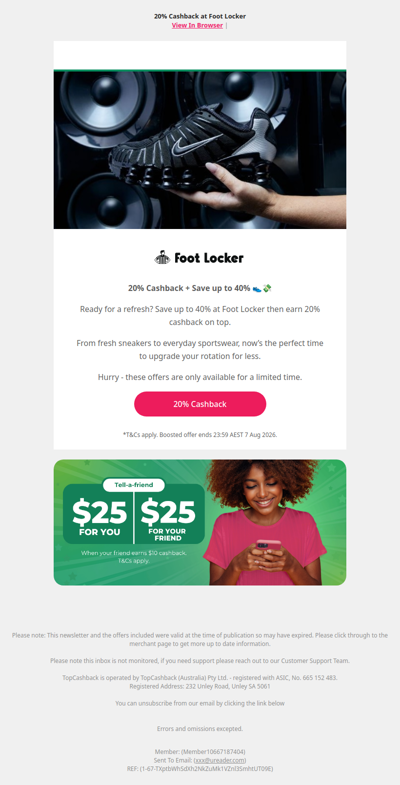 Foot Locker up to 40% Off + Cashback