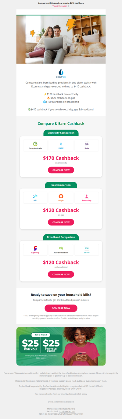 Up to $410 Cashback on Utilities with Econnex