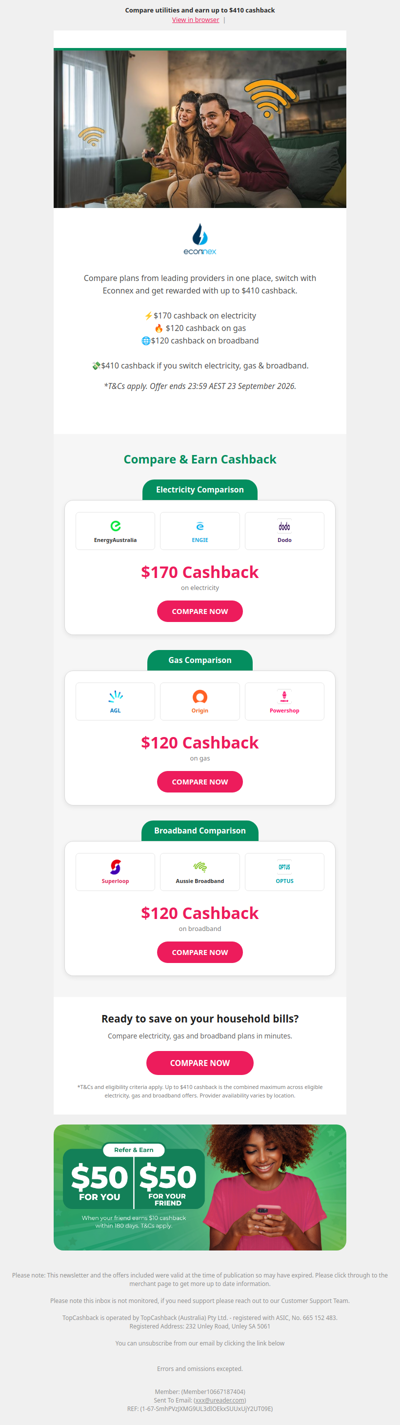 Up to $410 Cashback on Utilities