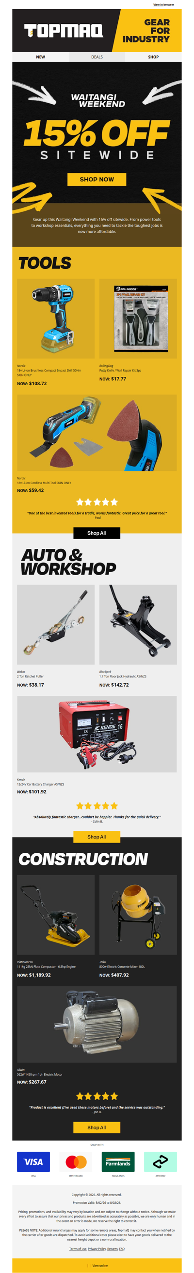 Take 15% Off Everything This Waitangi Weekend 🛠️