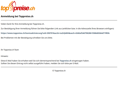Anmeldung bei Toppreise.ch