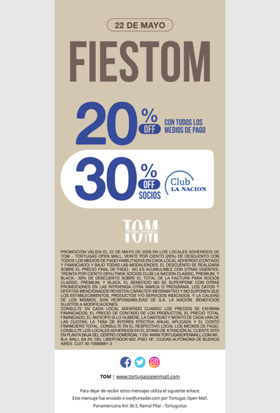 🎉 FIESTOM: 20% de descuento con todos los medios de pago