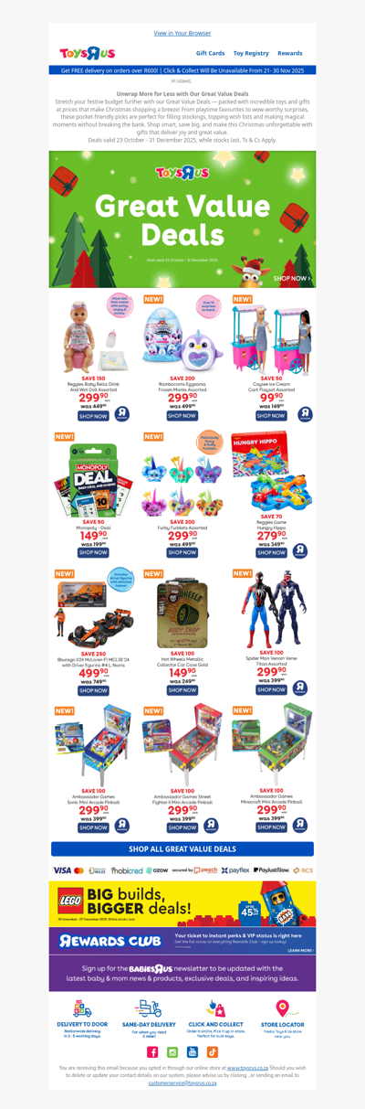 Great Value Deals For Christmas At Toys R Us