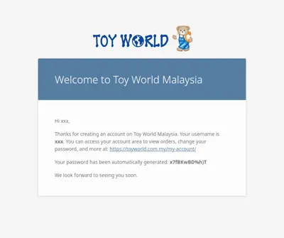 Your Toy World Malaysia account has been created!