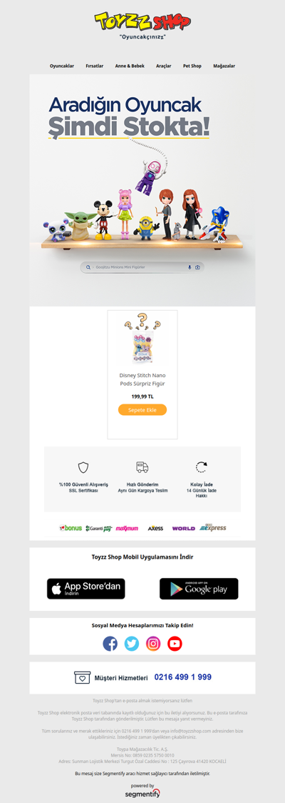 Aradığın Oyuncak Şimdi Stokta!
