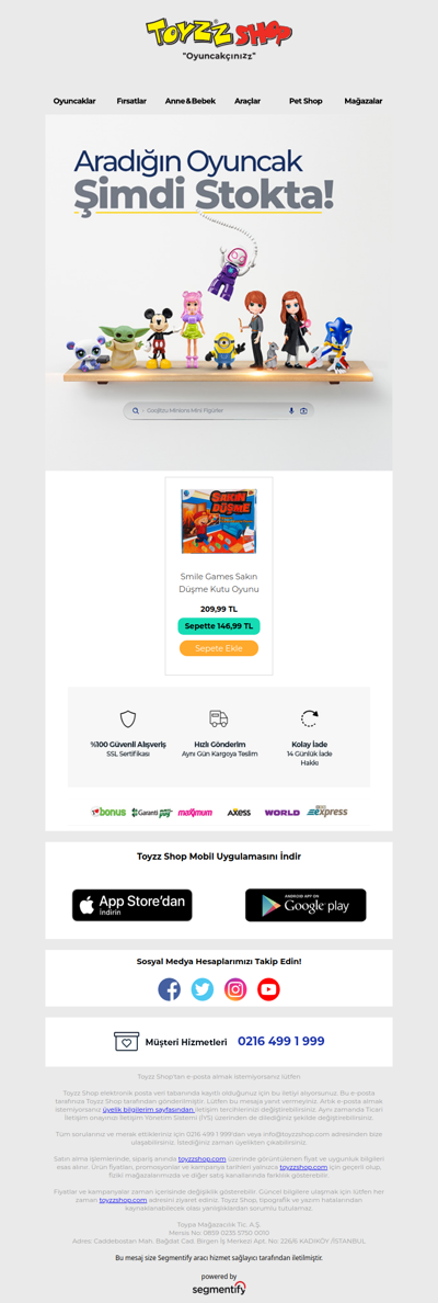 Aradığın Oyuncak Şimdi Stokta!