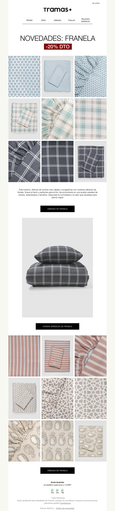 Novedades en franela: -20% en sábanas y fundas nórdicas
