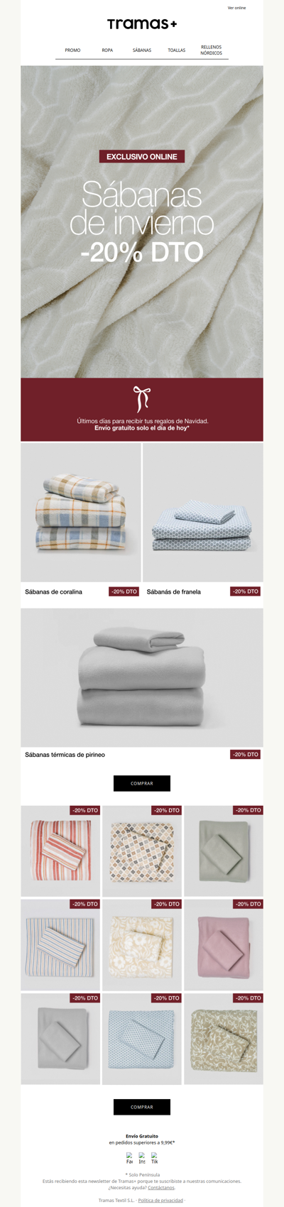 -20% en todas las sábanas de invierno