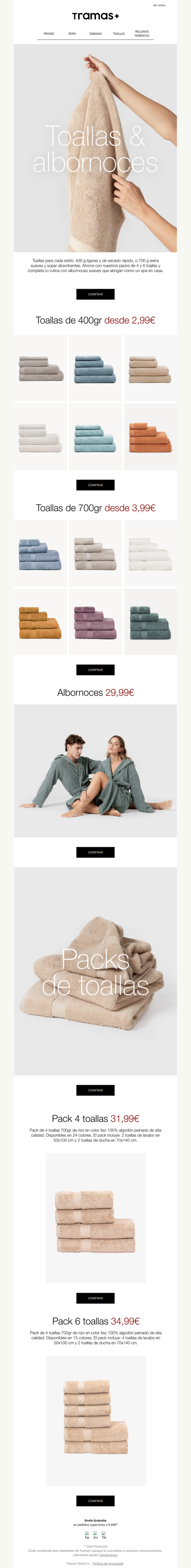 ¡Últimos días! Hasta -35% en packs de toallas y albornoces