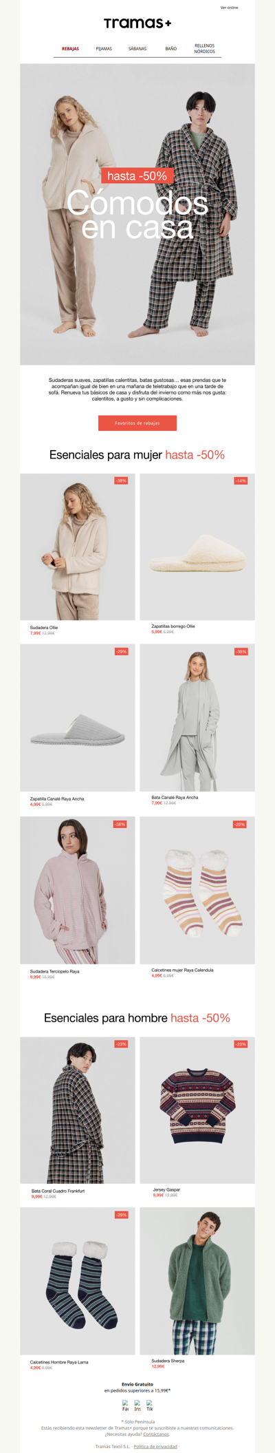 Hasta -50% en Prendas Cómodas y Calentitas