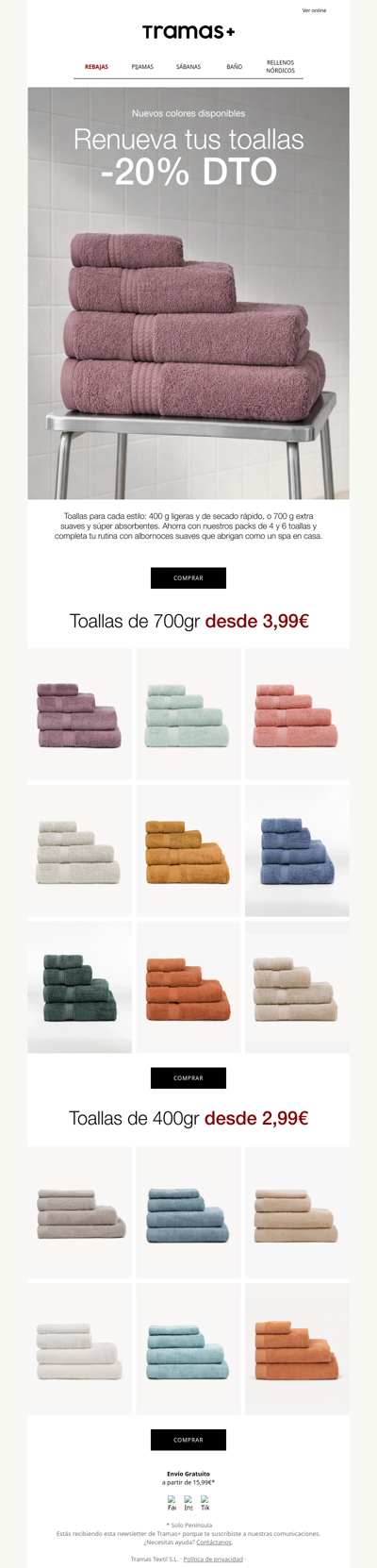 -20% en Toallas ¡Últimos días!