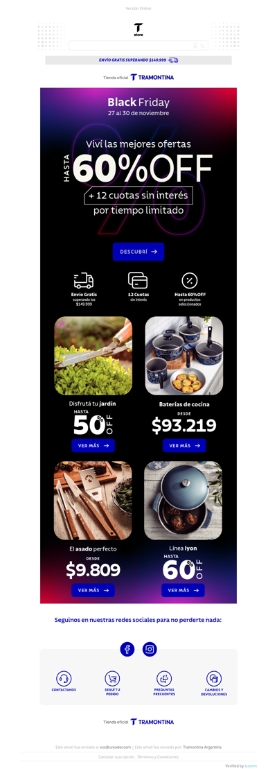 🛒🔥Black está ON en Tramontina: hasta 60% OFF