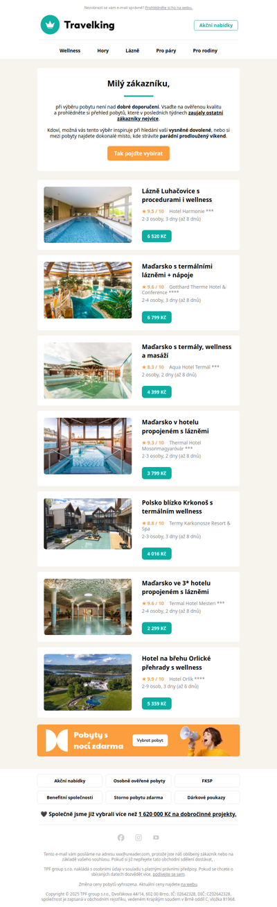 Nejoblíbenější pobyty 💚 Kam se naši zákazníci těší nejvíce?