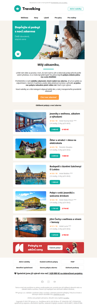 Vyberte si pobyt s jednou nocí zdarma