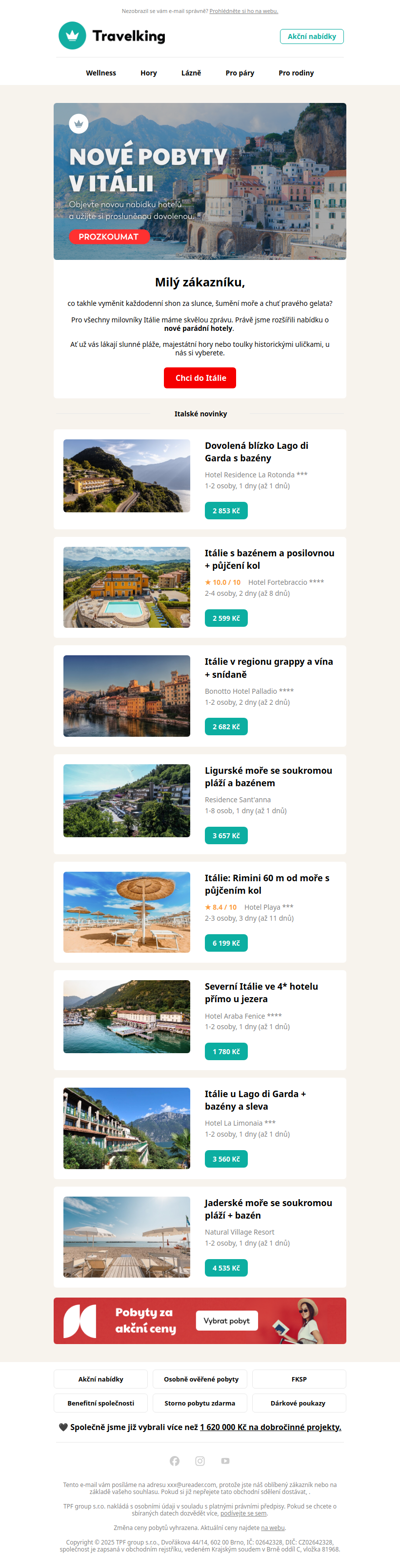 🍕 Nové pobyty v Itálii: Od pláží po hory