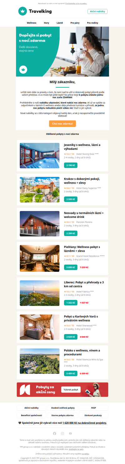 Vyberte si pobyt s jednou nocí zdarma