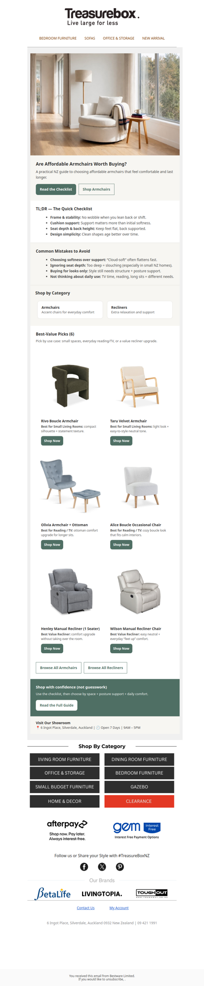 Affordable Armchairs: The 60-Second Checklist (NZ Guide)