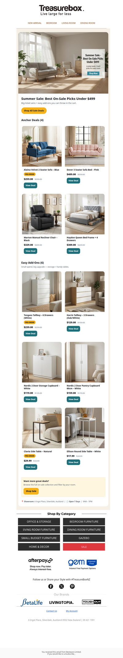 Summer Sale Under $499: Sofas, Beds & Smart Storage