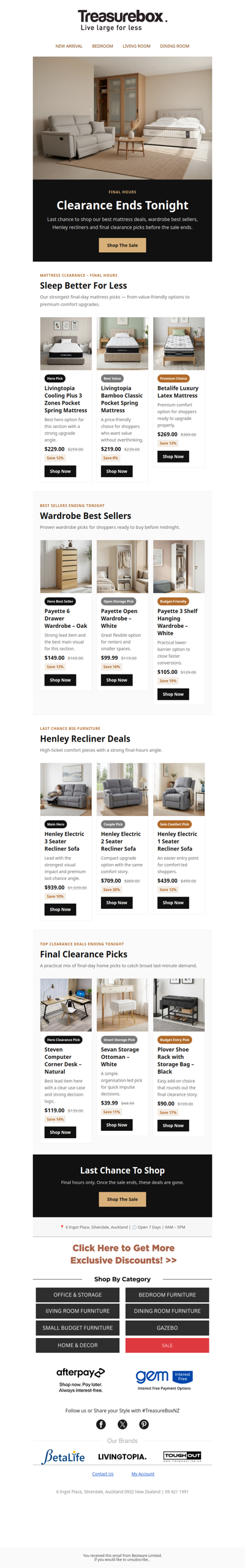 Final Hours: Mattress, Recliners & Clearance Deals